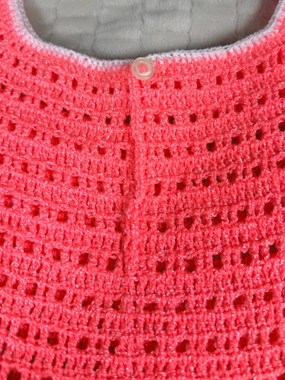 Handmade Crochet Girls Dress Pink Coral Cottagecore Heirloom Flower Ribbon - Picture 9 of 12
